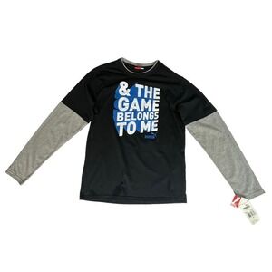 Puma T-Shirt Boys XL Black Grey Graphic Two Tone Short‎ Long Sleeve